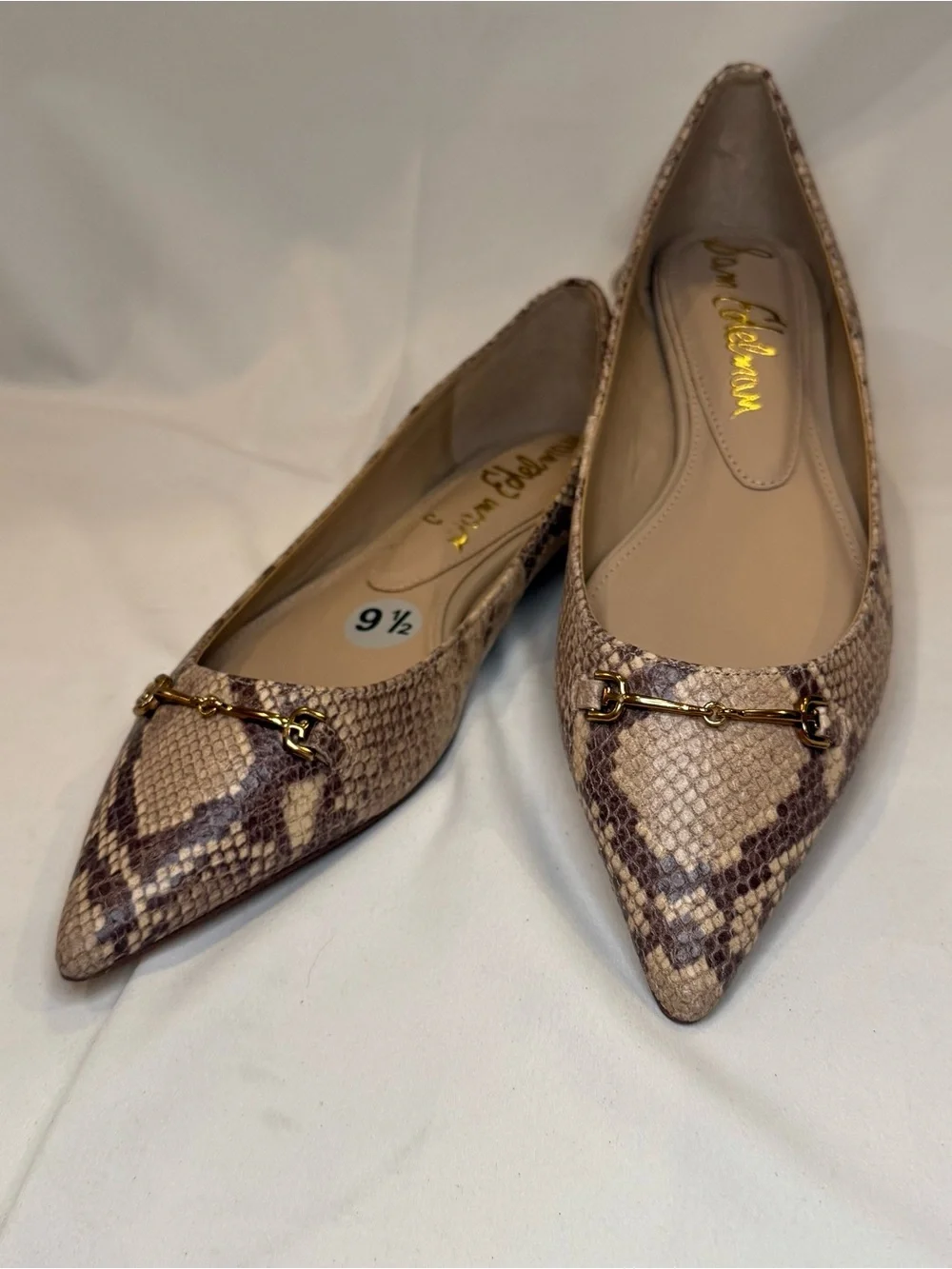 Sam Edelman Nori Leather Snake Print Flat Gold Bit Old Money Size 9.5 NWOB